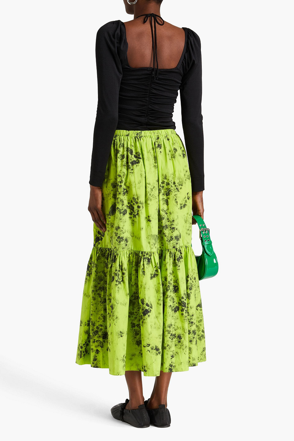 Ganni Black Blouse With Criss-cross Straps And Long Sleeves In Recycled Fabric Woman In Black