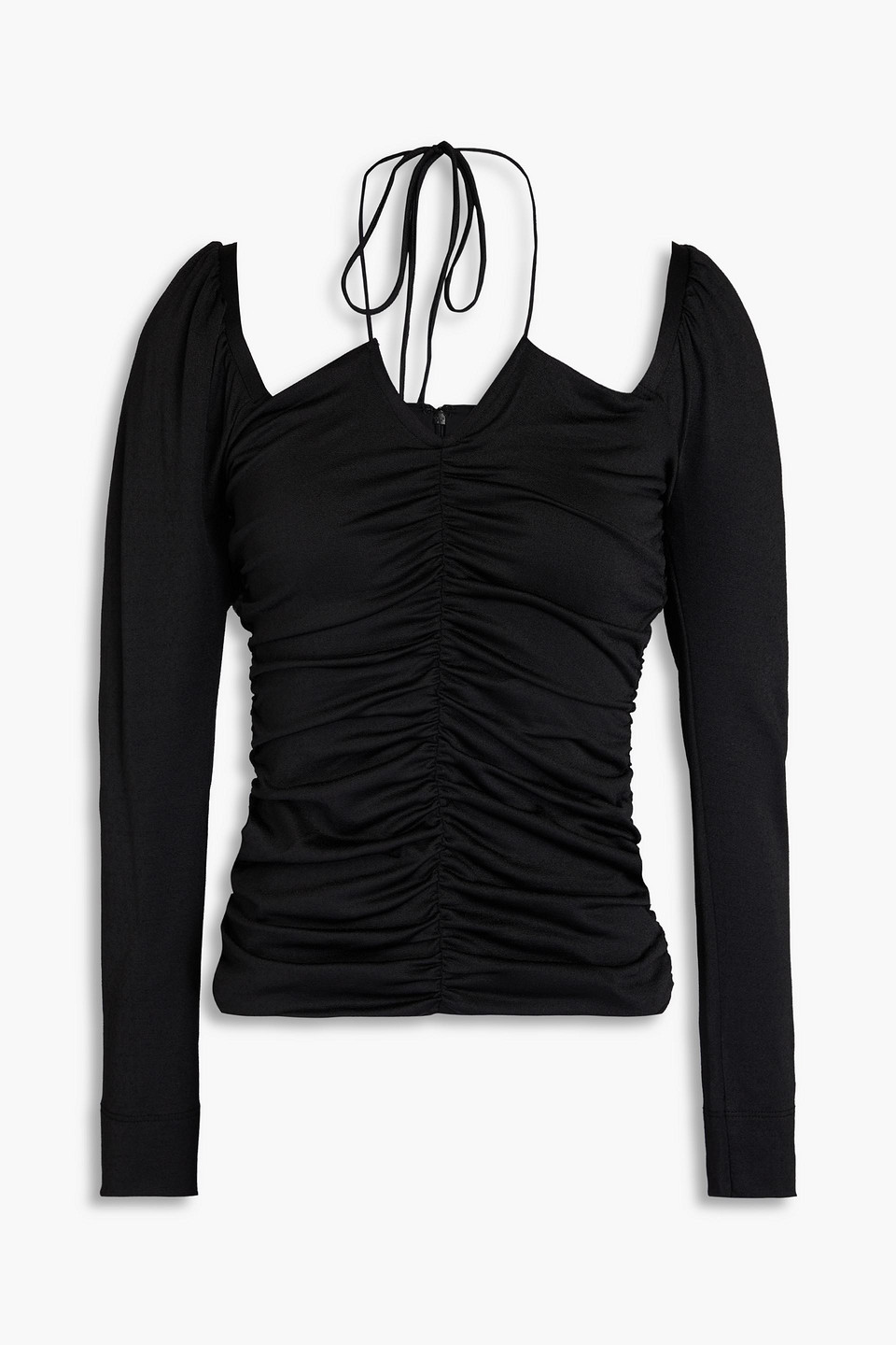Ganni Black Blouse With Criss-cross Straps And Long Sleeves In Recycled Fabric Woman In Black