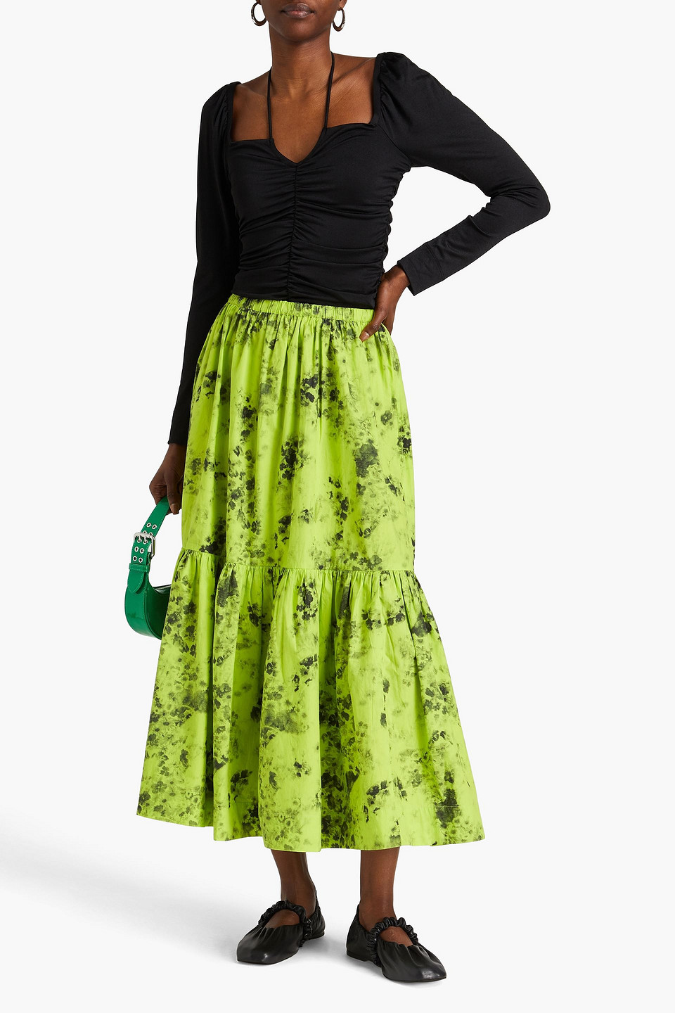 Ganni Black Blouse With Criss-cross Straps And Long Sleeves In Recycled Fabric Woman In Black