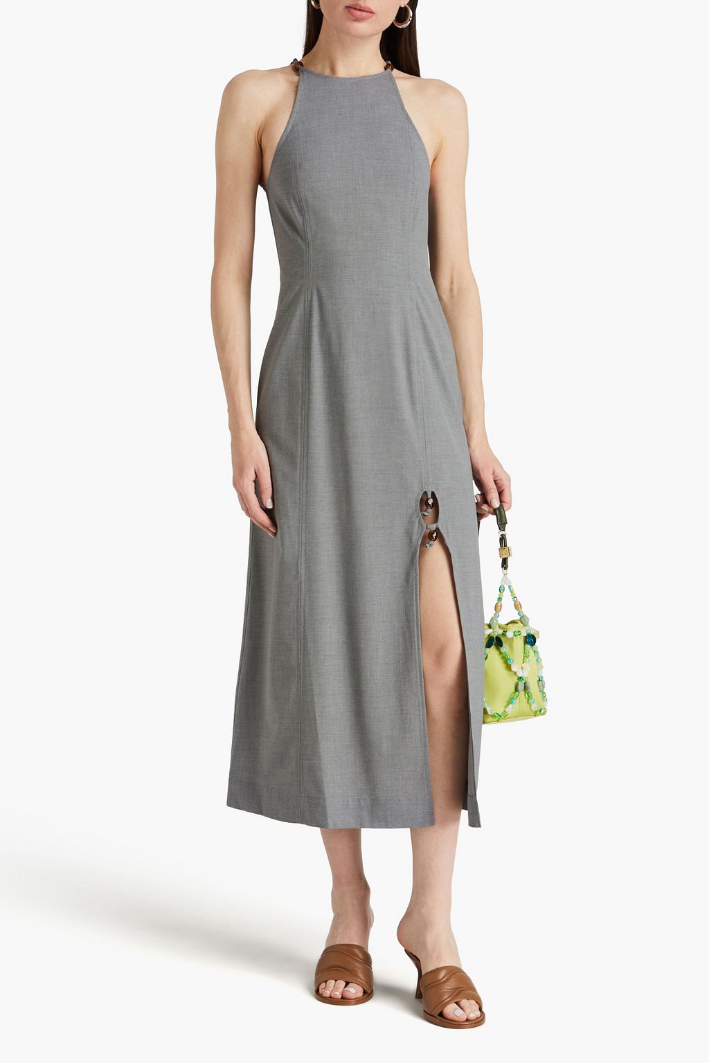 GANNI Bead-embellished cutout woven midi dress
