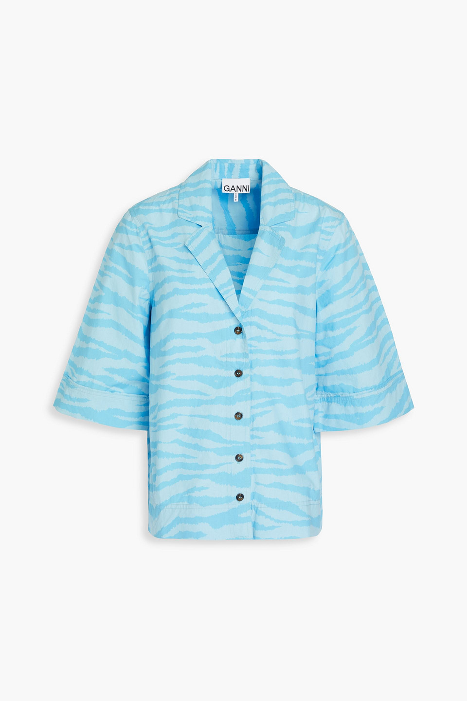 GANNI - Tiger-print cotton-poplin shirt - Blue - DE 34