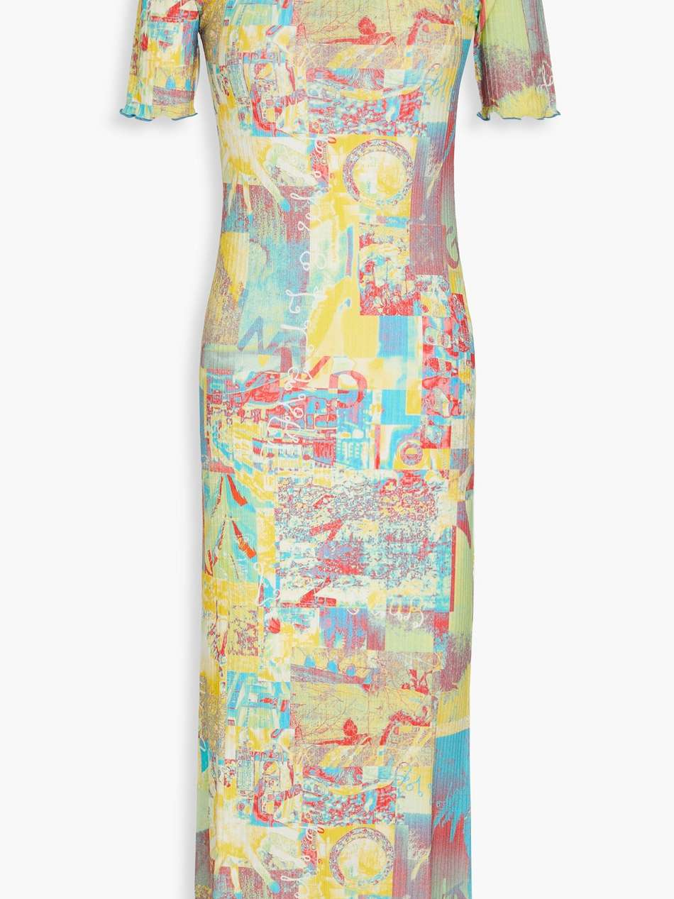 printed ribbed lyocell-blend midi dress
