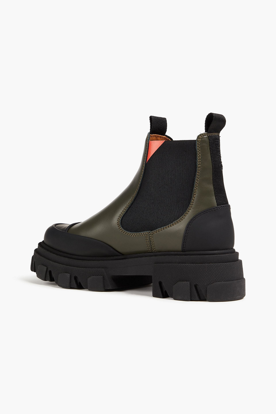 Ganni Leather Ankle Boots In Army Green