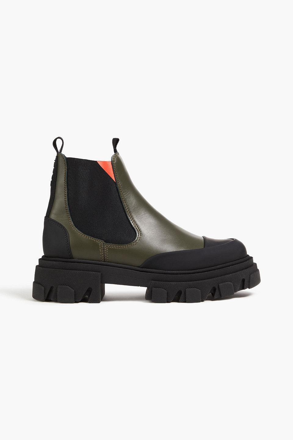 Ganni Leather Ankle Boots In Army Green