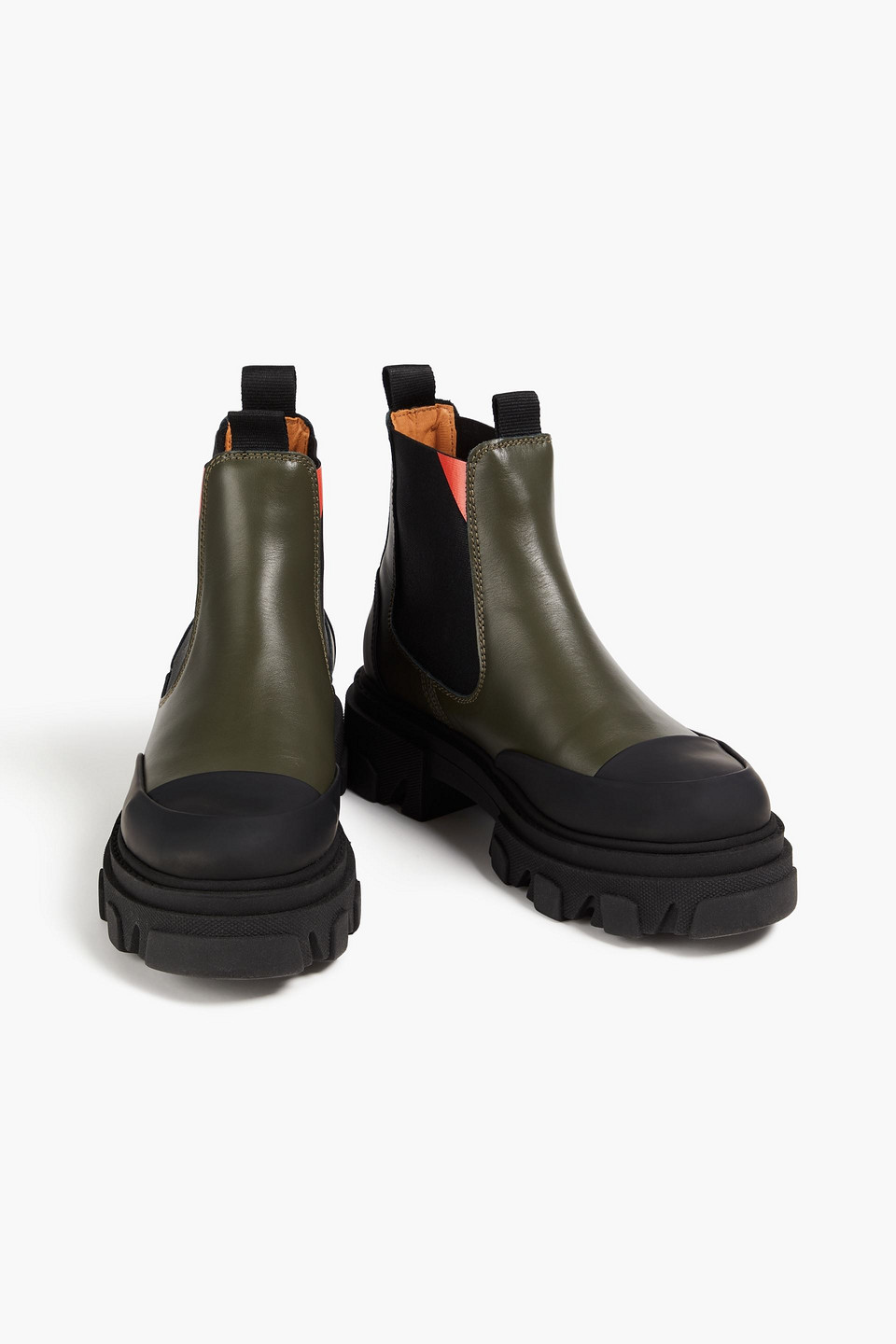 Ganni Leather Ankle Boots In Army Green
