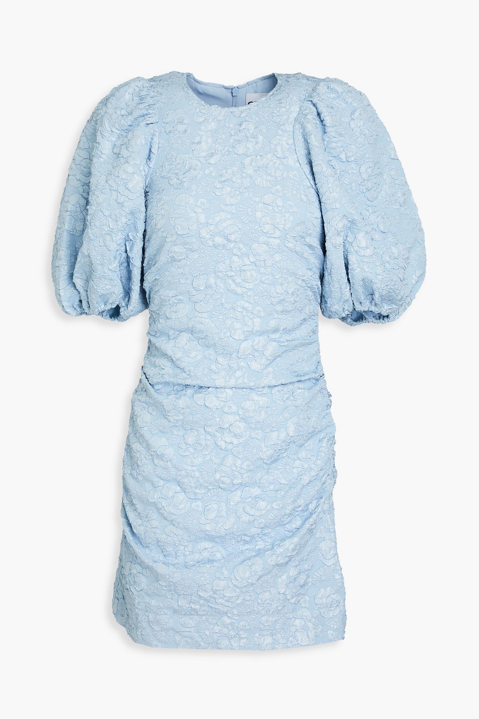 ganni blue jacquard dress Rent The Blue Jacquard Open Back Mini Dress By Ganni main image 0