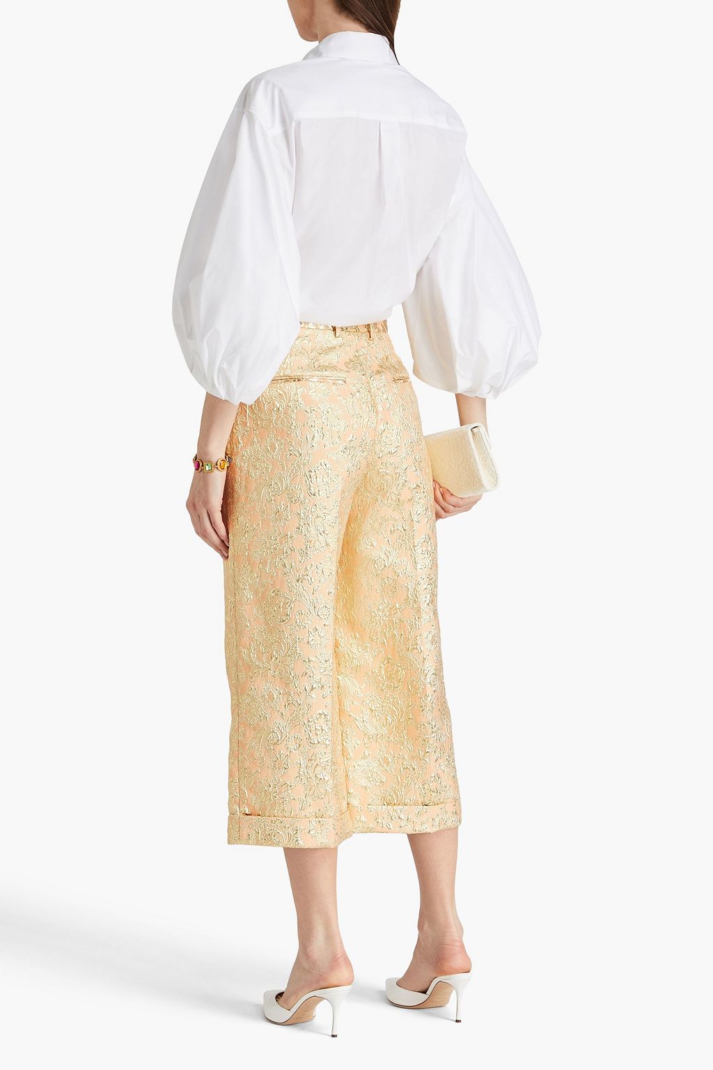 DOLCE&GABBANA Cropped metallic brocade wide-leg pants