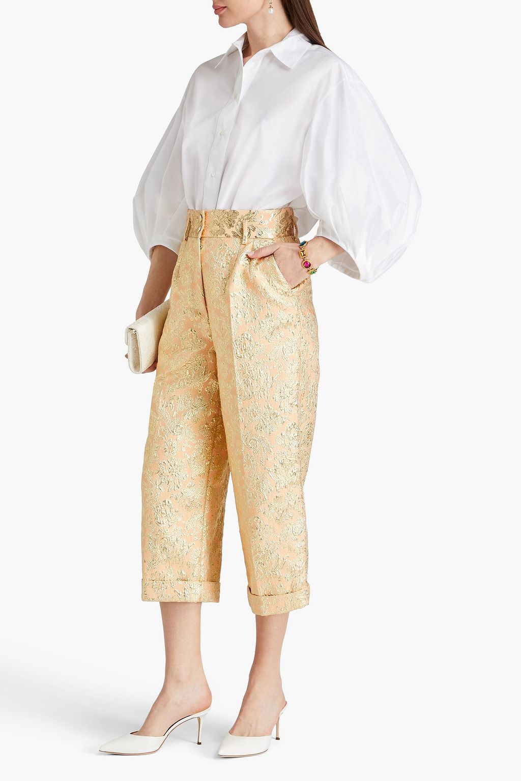 DOLCE&GABBANA Cropped metallic brocade wide-leg pants