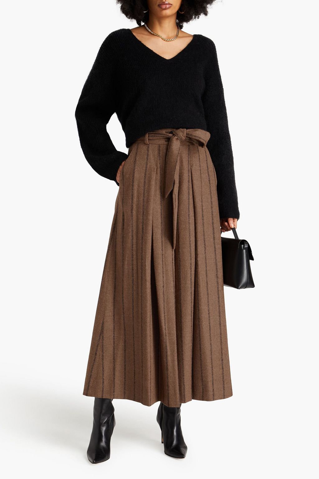 DOLCE&GABBANA Striped alpaca-blend felt wide-leg pants