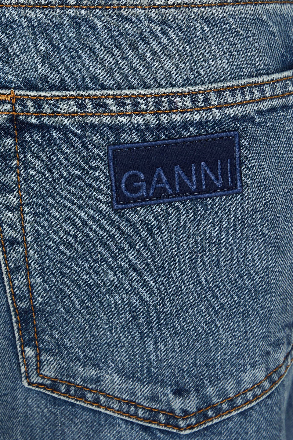 Shop Ganni Faded High-rise Wide-leg Jeans In Mid Denim