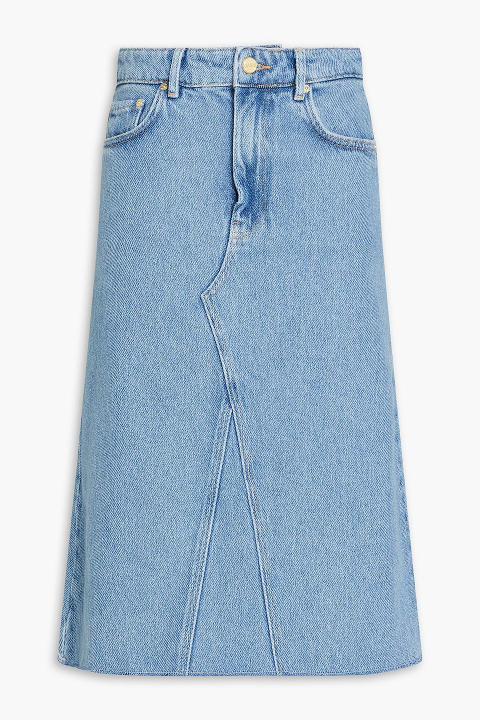 Shop Ganni Frayed Denim Skirt In Blue