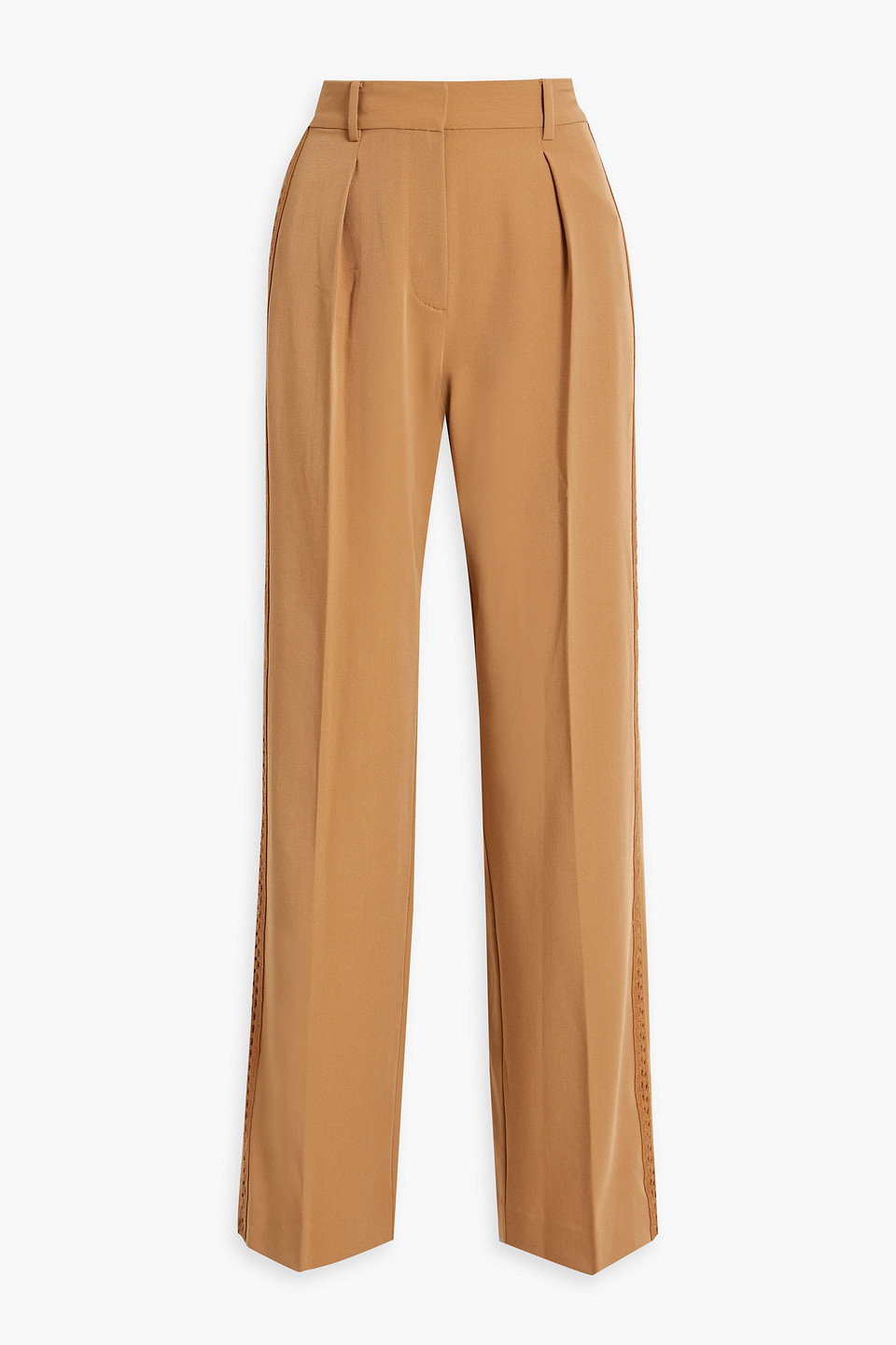 Derek Lam 10 Crosby Delta Crochet-trimmed Twill Wide-leg Trousers In Camel