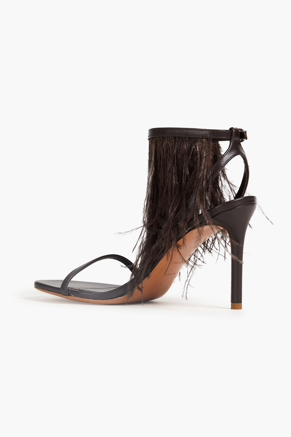 Shop Pucci Feather-embellished Leather Sandals In Dark Brown