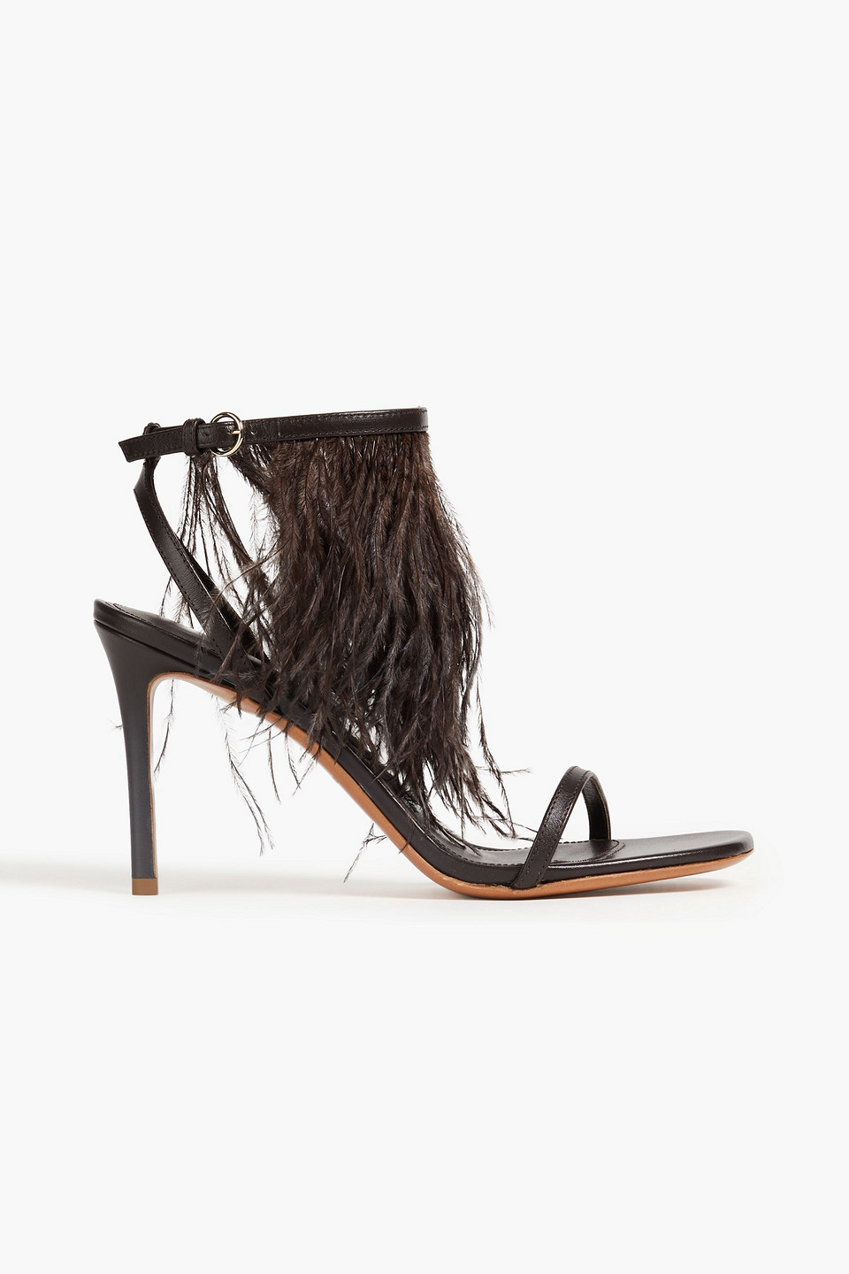 Pucci Feather-embellished Leather Sandals In Dark Brown