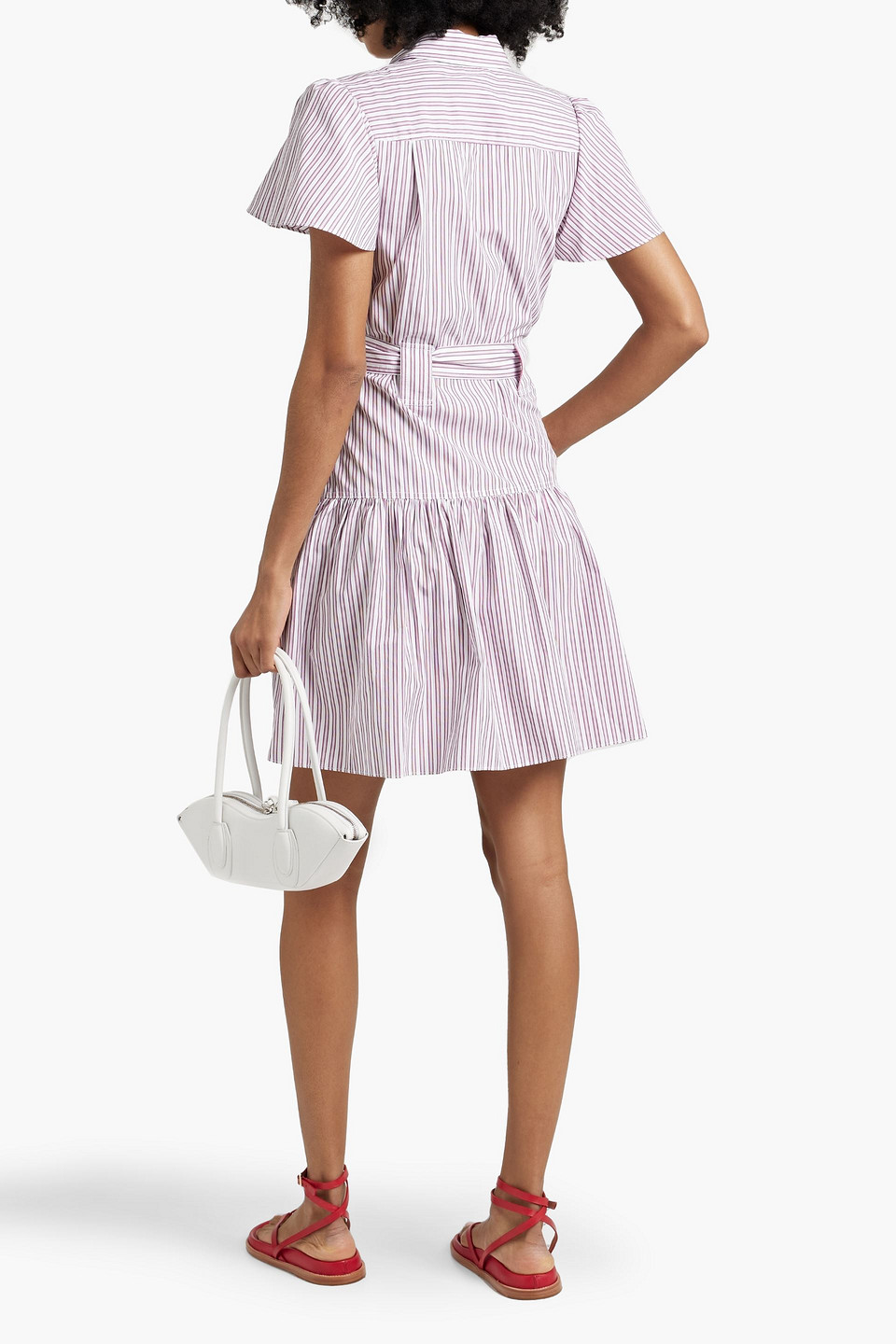 Shop Derek Lam 10 Crosby Luma Striped Cotton-poplin Mini Shirt Dress In Red