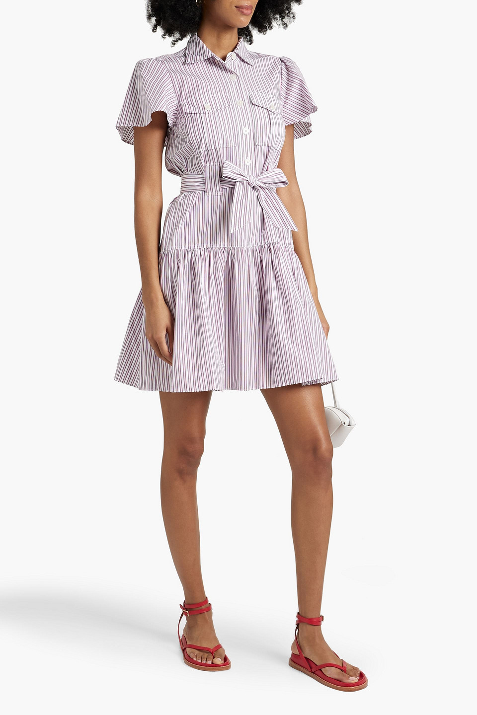 Shop Derek Lam 10 Crosby Luma Striped Cotton-poplin Mini Shirt Dress In Red