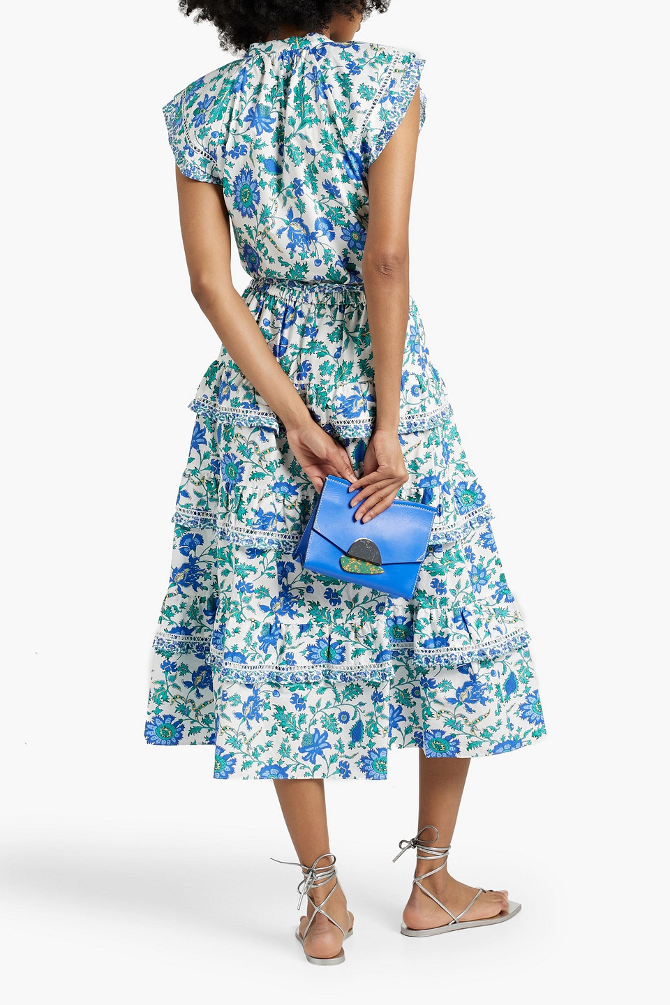 Shop Derek Lam 10 Crosby Nemea Ruffled Printed Cotton-blend Poplin Midi Skirt In Blue