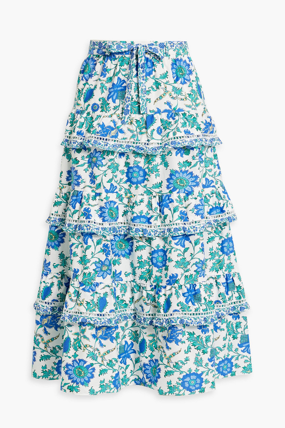 Derek Lam 10 Crosby Nemea Ruffled Printed Cotton-blend Poplin Midi Skirt In Blue