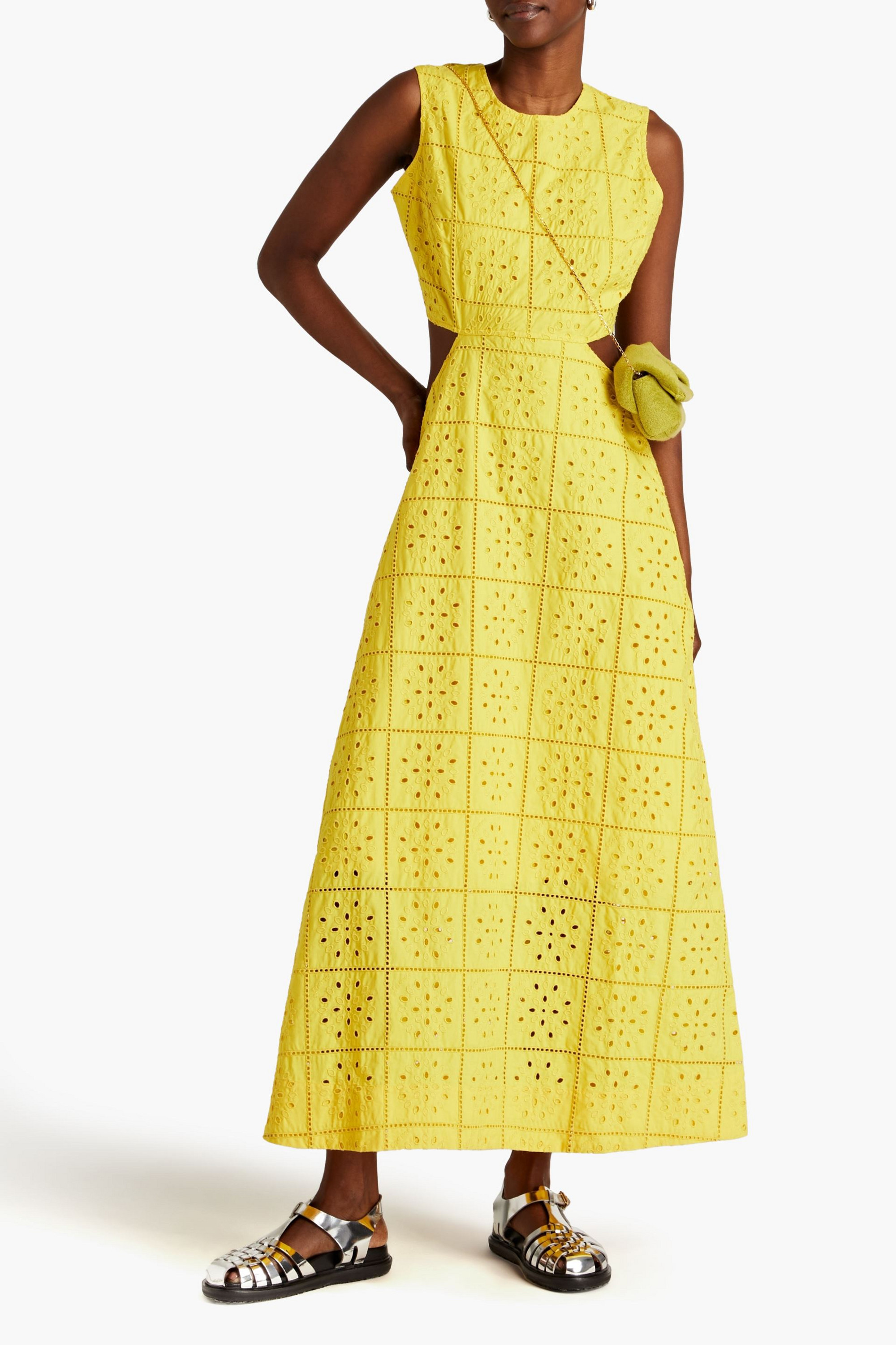 GANNI Cutout broderie anglaise cotton maxi dress