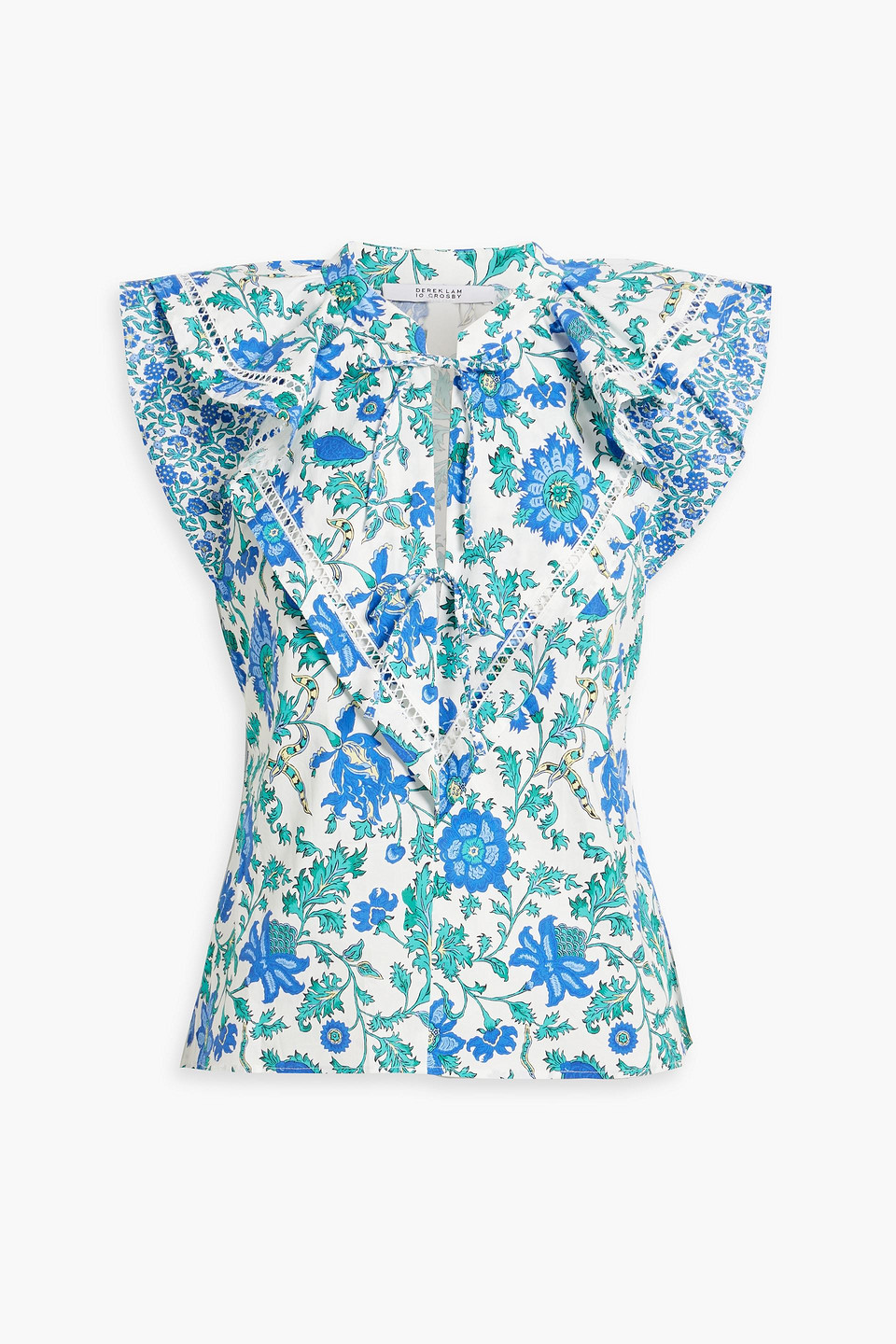 Derek Lam 10 Crosby Najah Ruffled Printed Cotton-bend Poplin Blouse In Blue