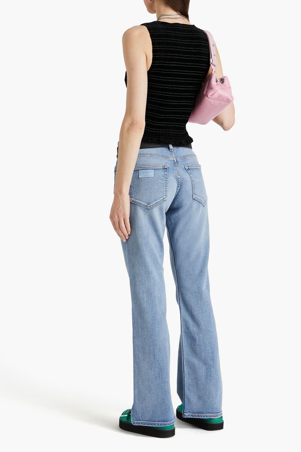 GANNI Shirred velvet tank