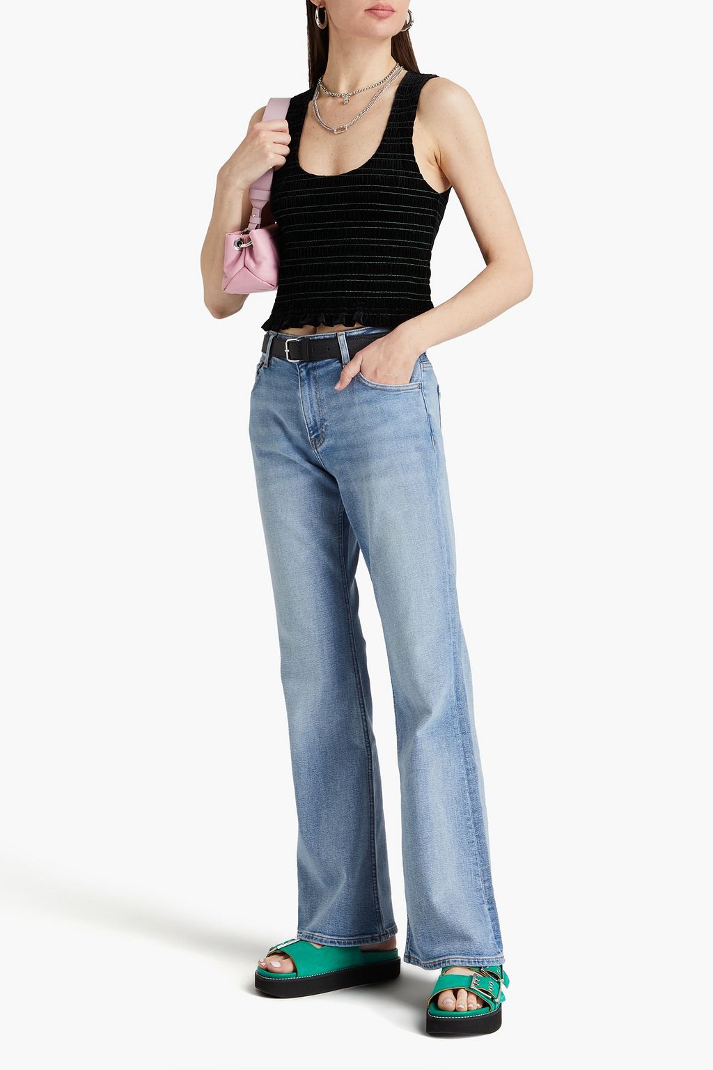 GANNI Shirred velvet tank