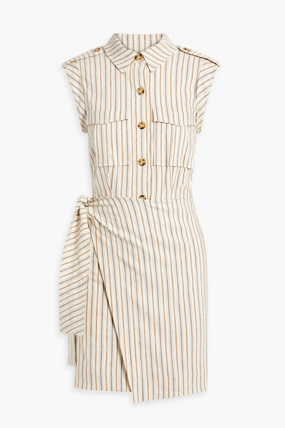 Derek Lam 10 Crosby Giselle Wrap-effect Striped Linen-blend Mini Dress In Ivory