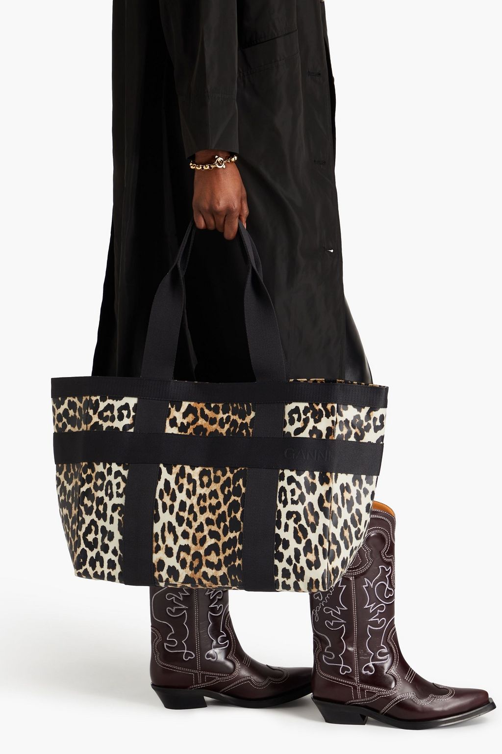 GANNI Leopardprint canvas tote THE