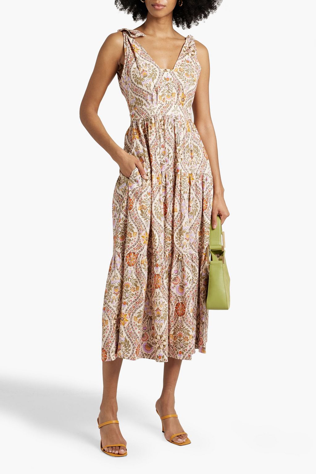 DEREK LAM 10 CROSBY Timothea tiered printed linen-blend midi dress ...