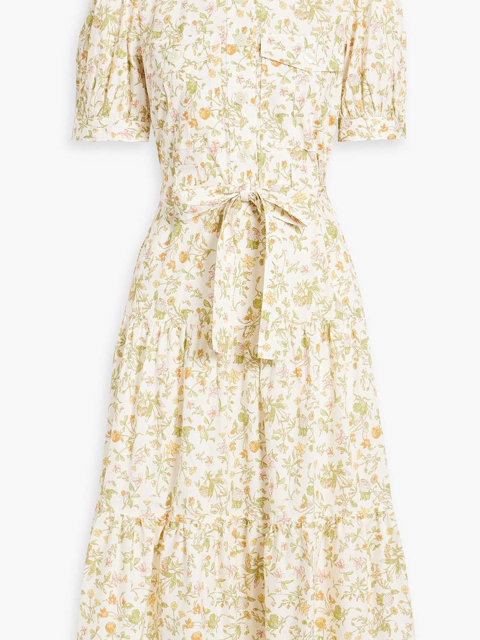 buffy tiered floral-print cotton-blend poplin midi shirt dress