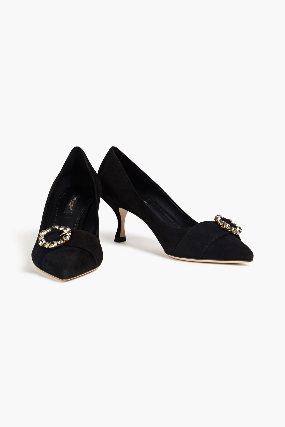 Shop Dolce & Gabbana Buckle-embellished Suede Pumps In Black