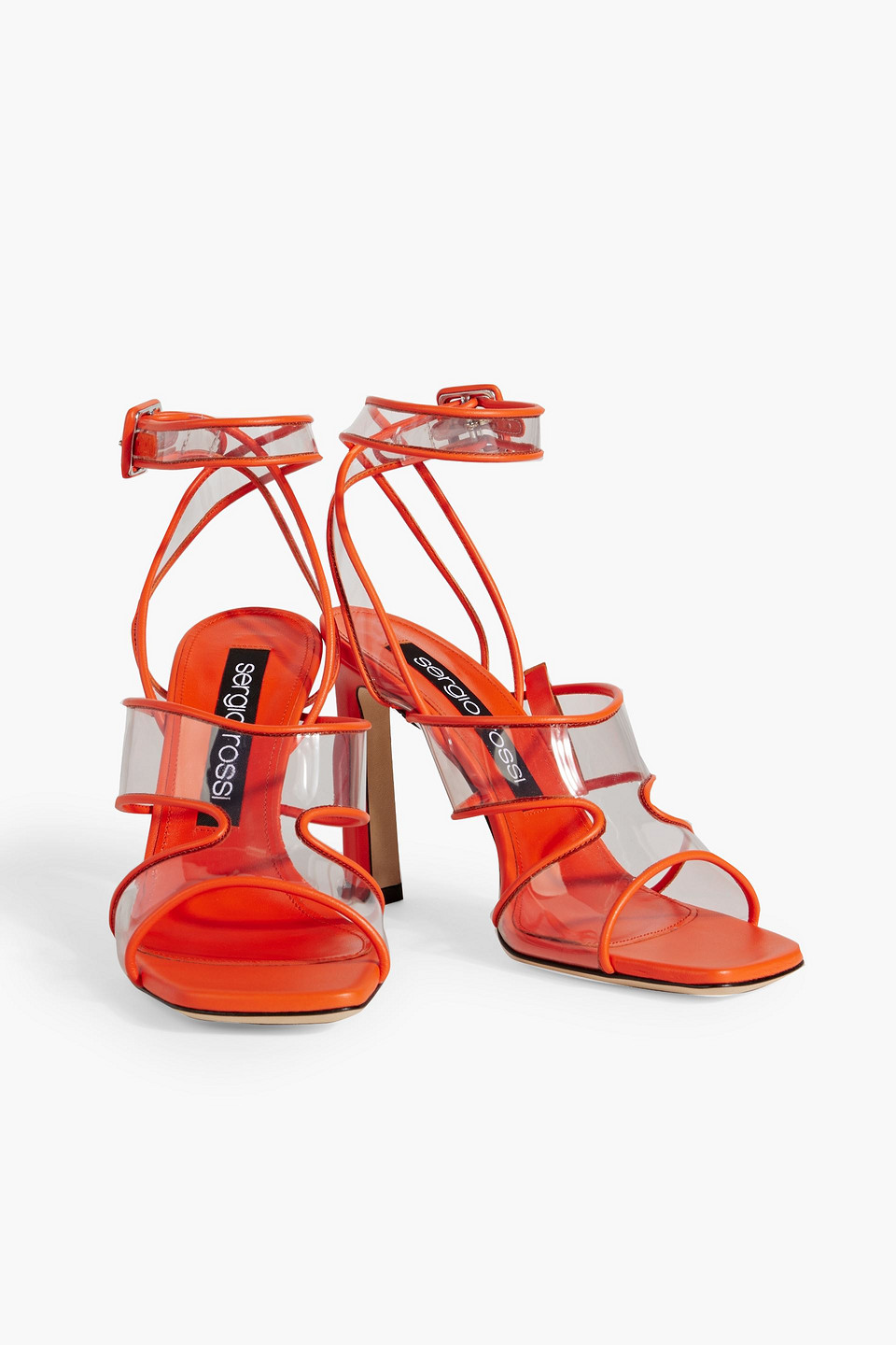 Shop Sergio Rossi Sr Lunettes 100 Leather And Pvc Sandals In Orange