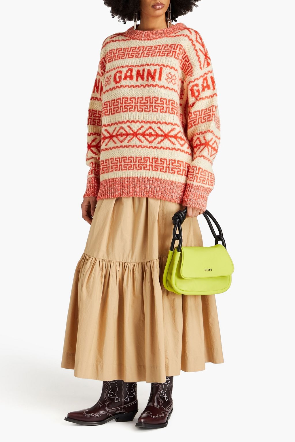 GANNI Jacquard-knit wool sweater
