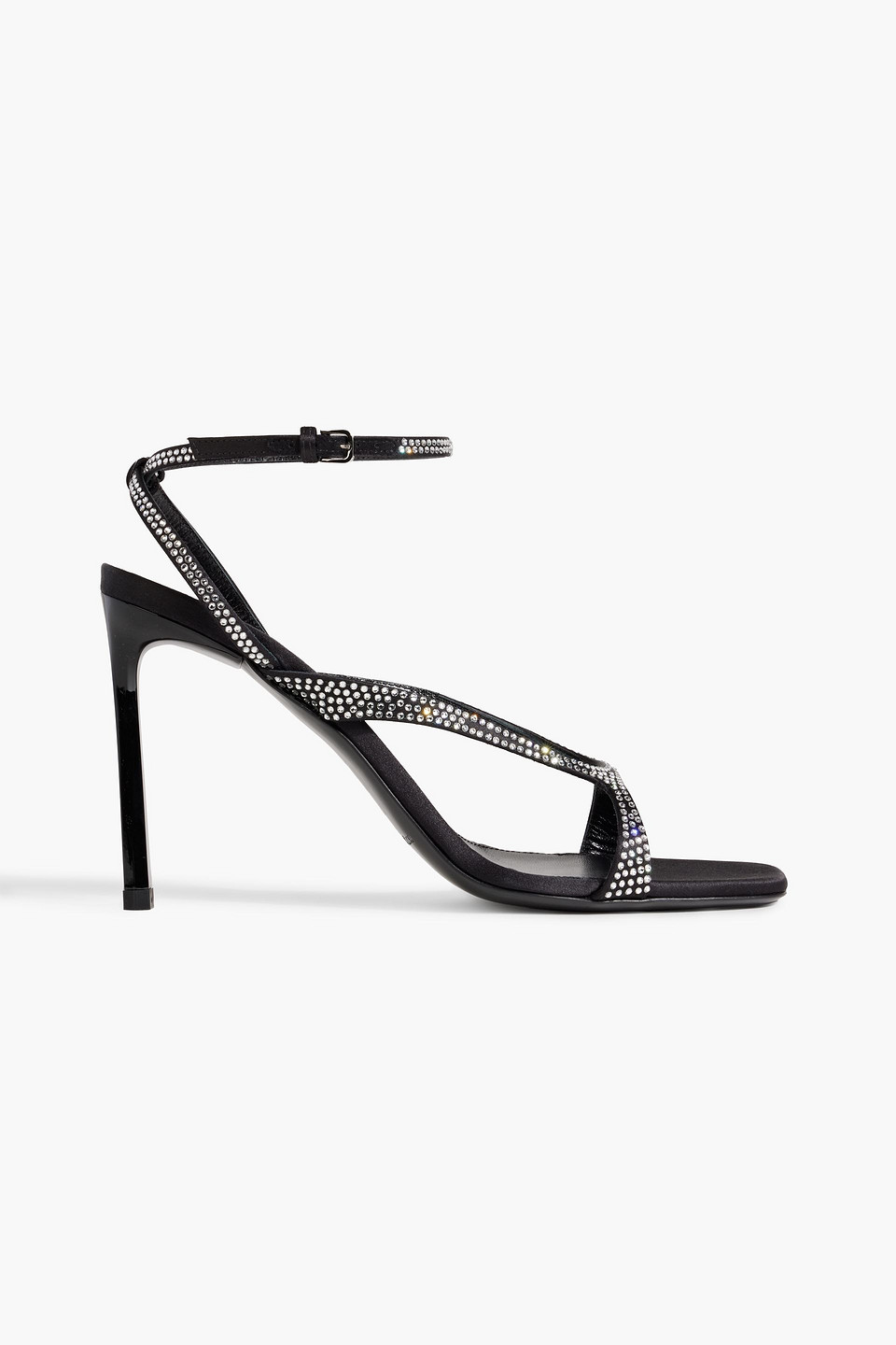 Shop Sergio Rossi Sr Aracne 95 Crystal-embellished Satin Sandals In Black