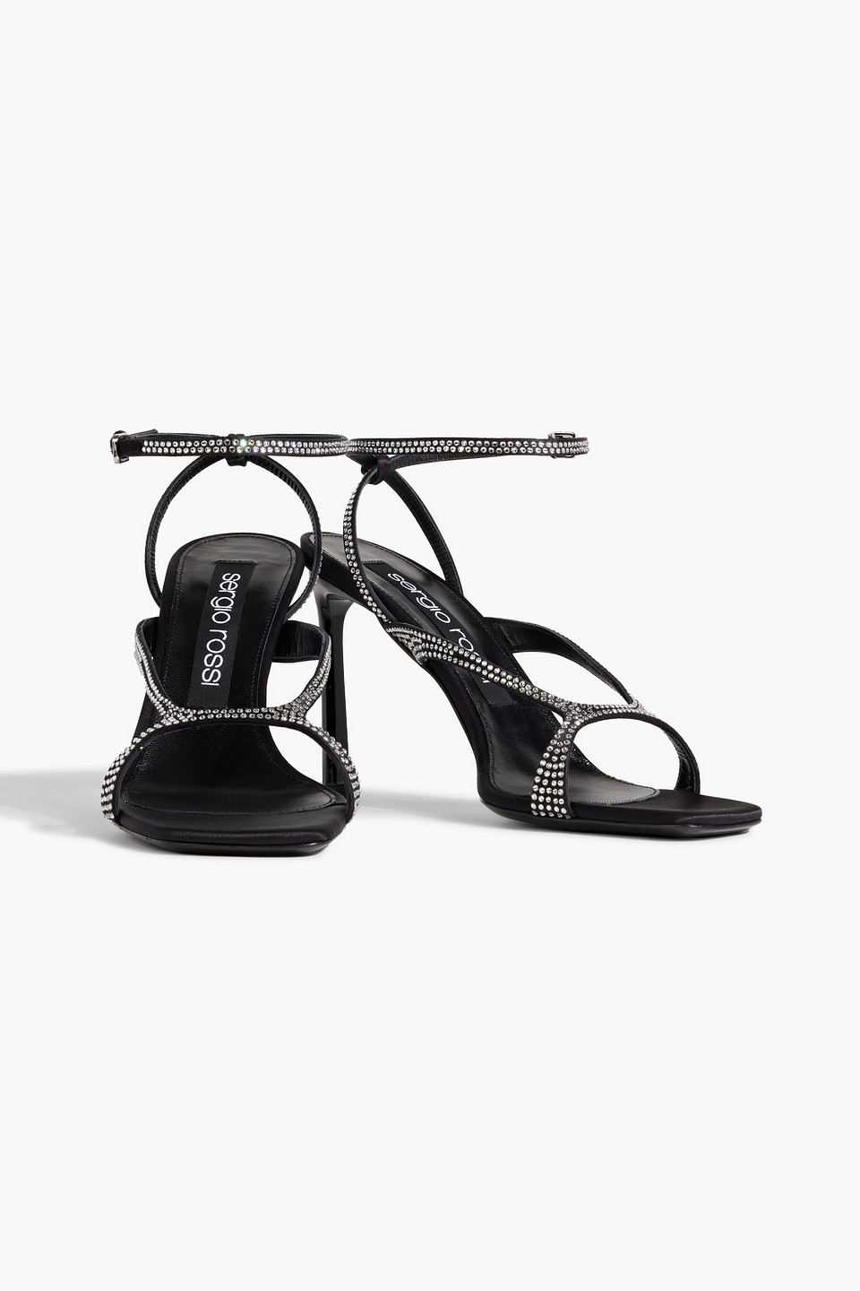 Shop Sergio Rossi Sr Aracne 95 Crystal-embellished Satin Sandals In Black