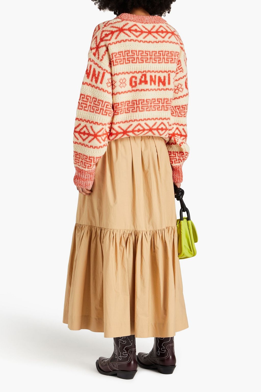 GANNI Tiered ruched cotton-poplin maxi skirt