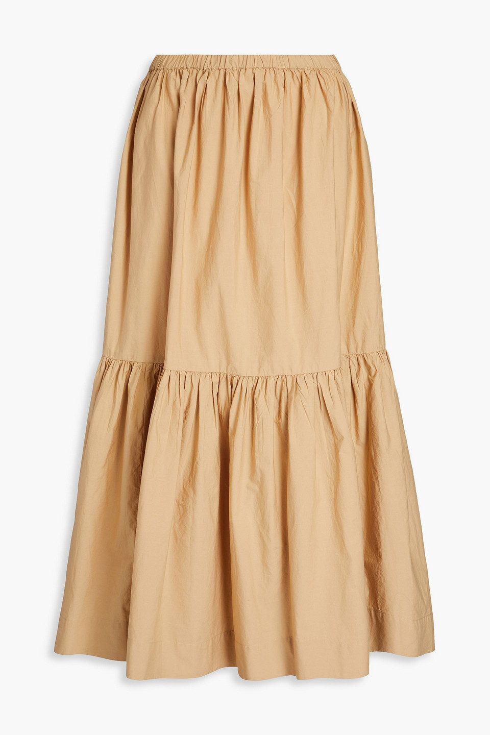 Ganni Cottonpoplin Maxi Flounce Skirt In Beige
