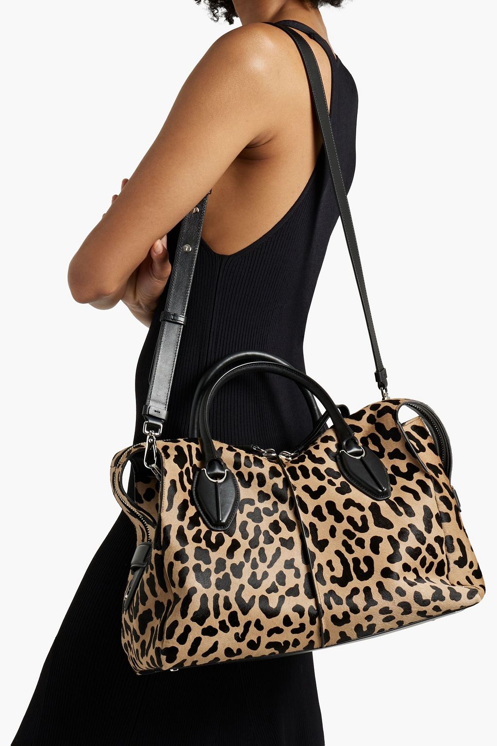 TOD'S Bauletto Zip leopard-print calf hair tote