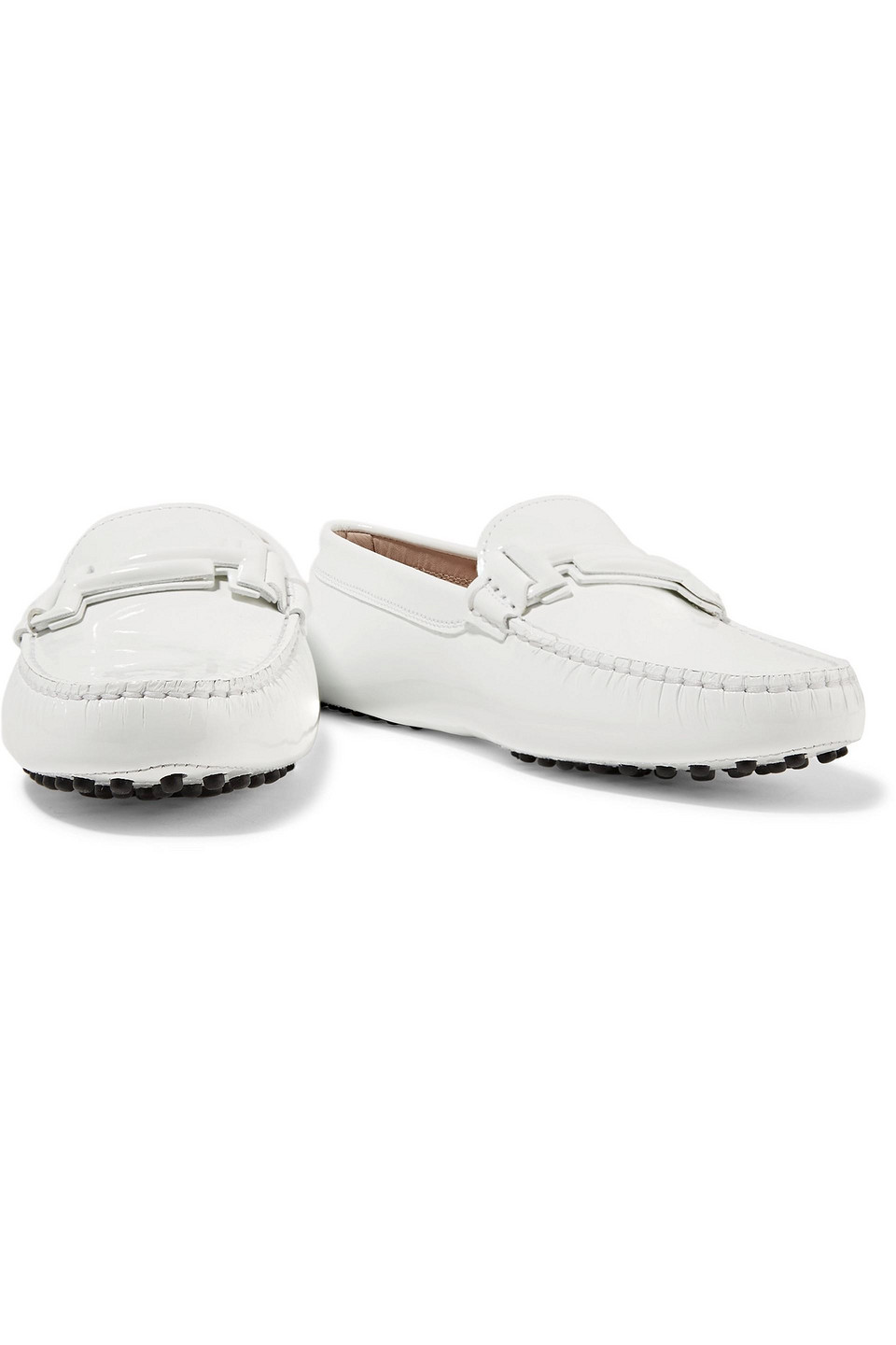 Tod's Double T Patent-leather Loafers In White