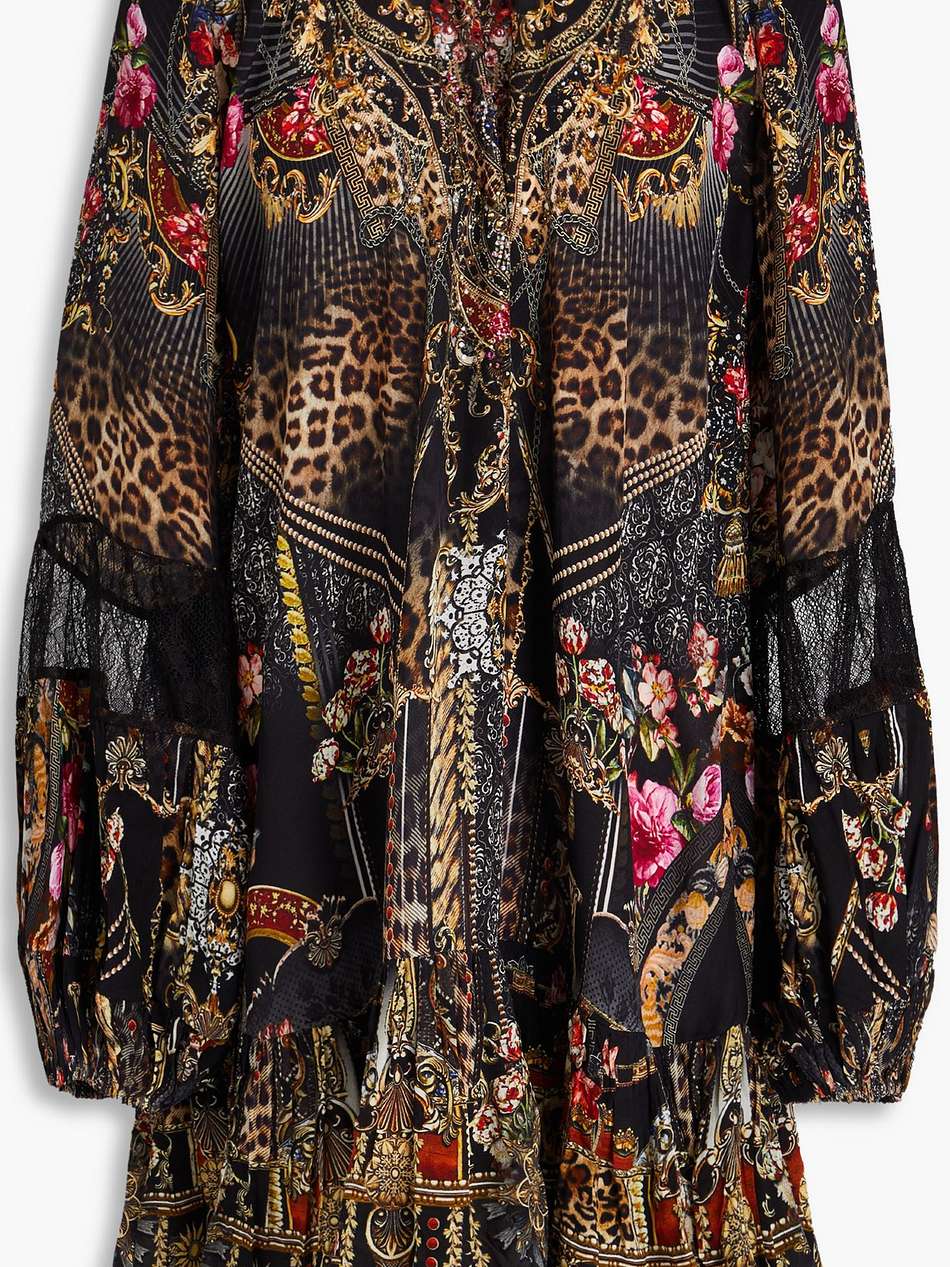 embellished printed silk-chiffon mini dress