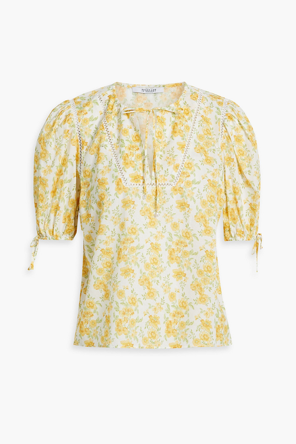 Shop Derek Lam 10 Crosby Nora Floral-print Cotton-gauze Top In Yellow