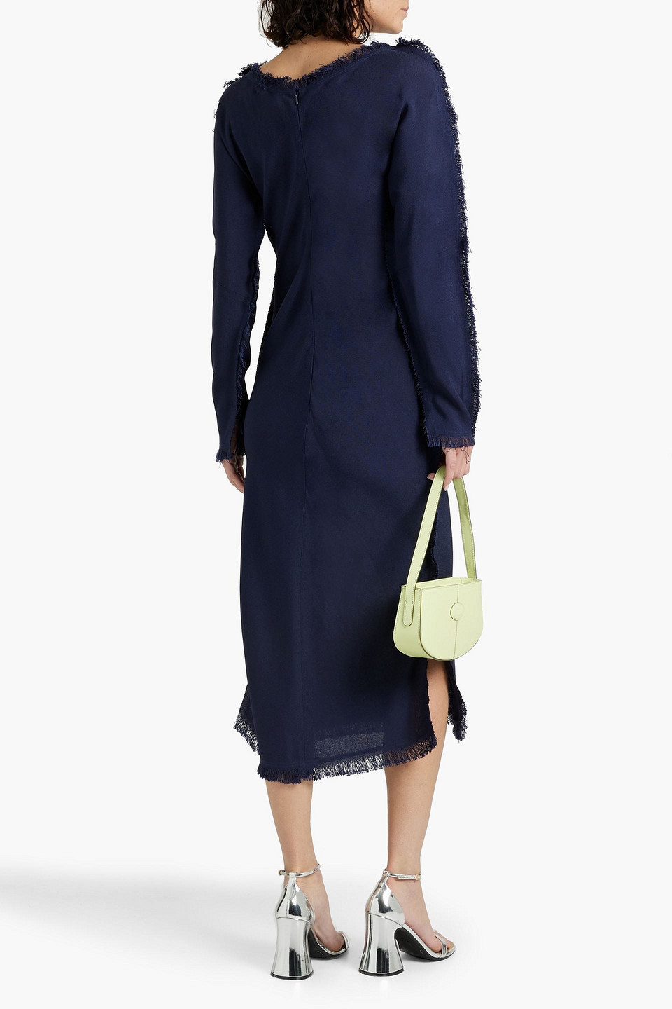 Shop Marni Frayed Crepe Midi Dress In Navy