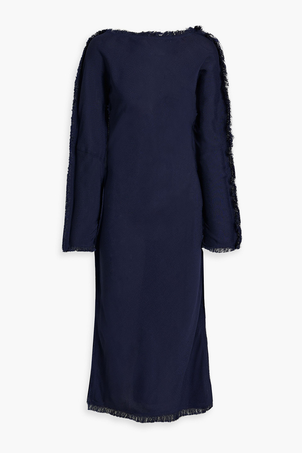 Marni Frayed Crepe Midi Dress In Navy