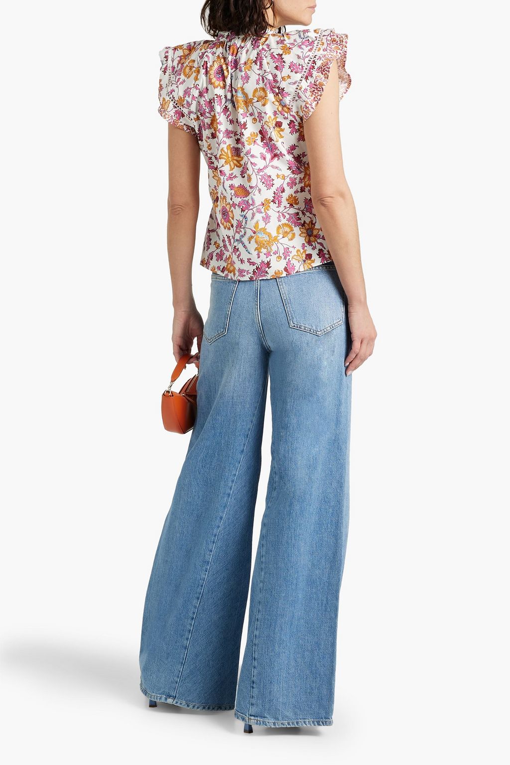DEREK LAM 10 CROSBY 러플 장식 프린트 코튼 혼방 포플린 블라우스