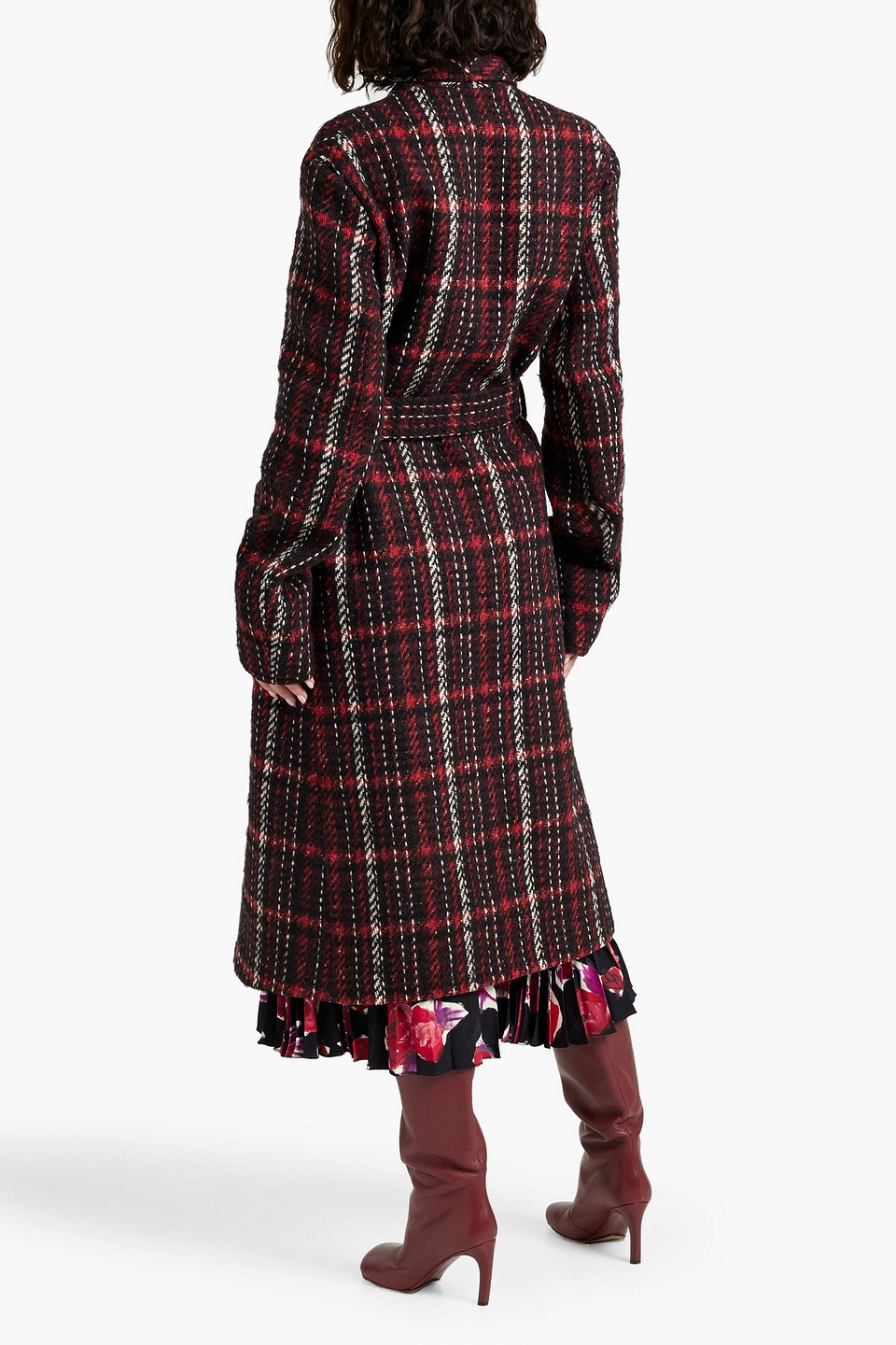 Shop Marni Checked Wool-blend Tweed Coat In Red