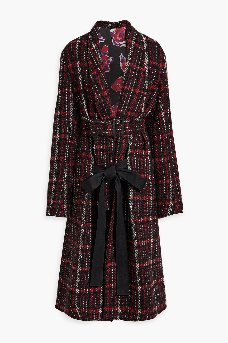 Marni Checked Wool-blend Coat In Red