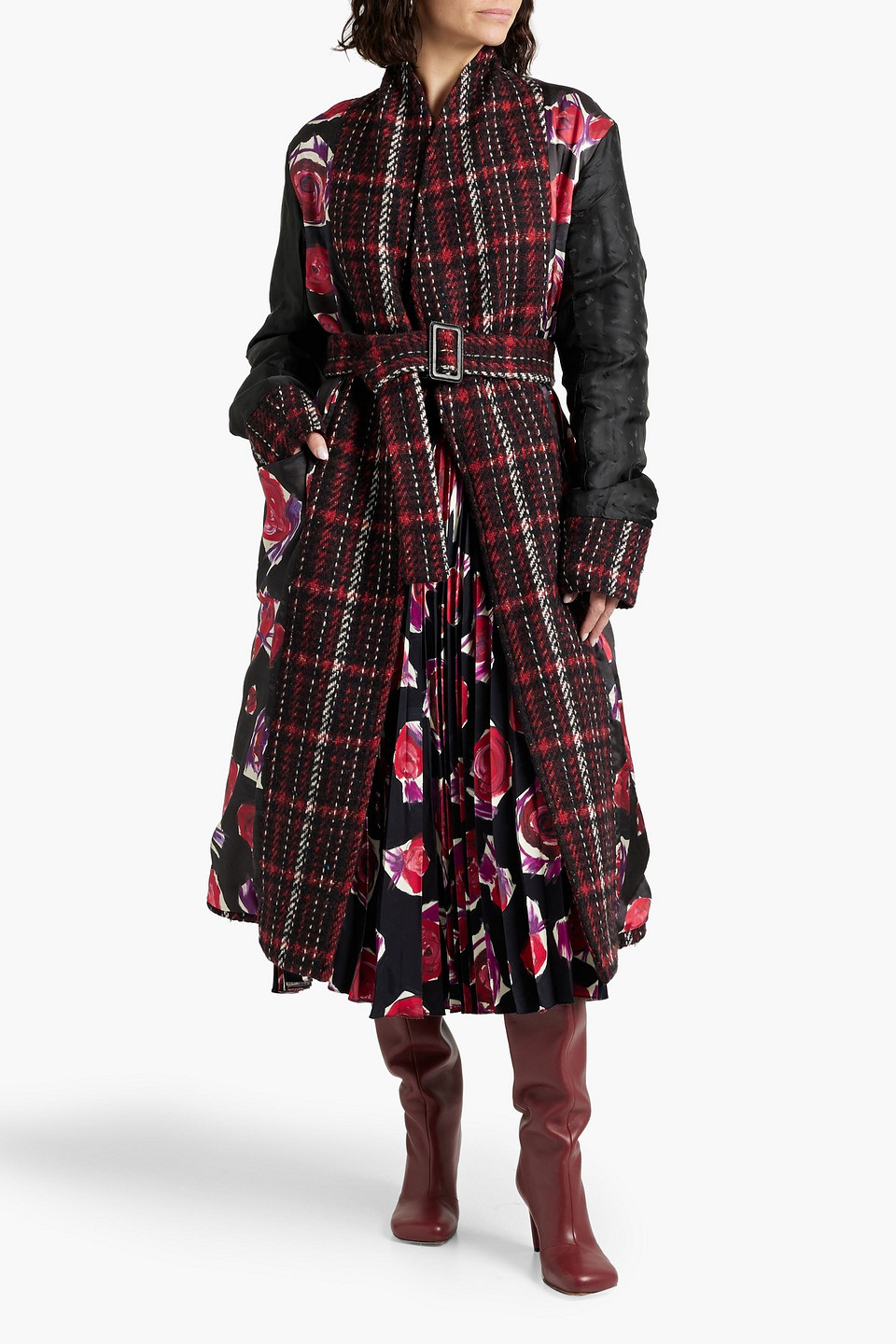 Shop Marni Checked Wool-blend Tweed Coat In Red