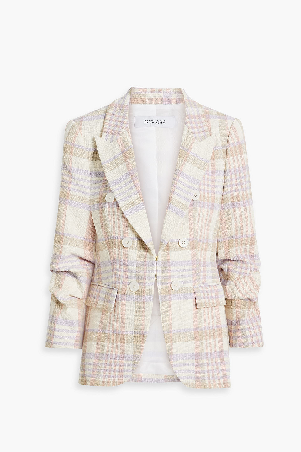 Derek Lam 10 Crosby Kaia Ruched Checked Cotton-blend Tweed Blazer In Lilac