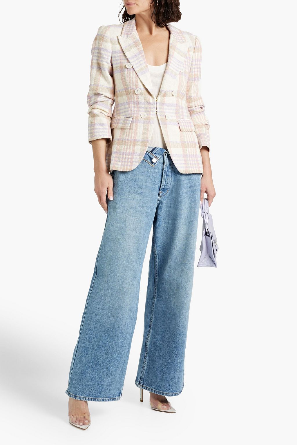 DEREK LAM 10 CROSBY Kaia ruched checked cotton-blend tweed blazer