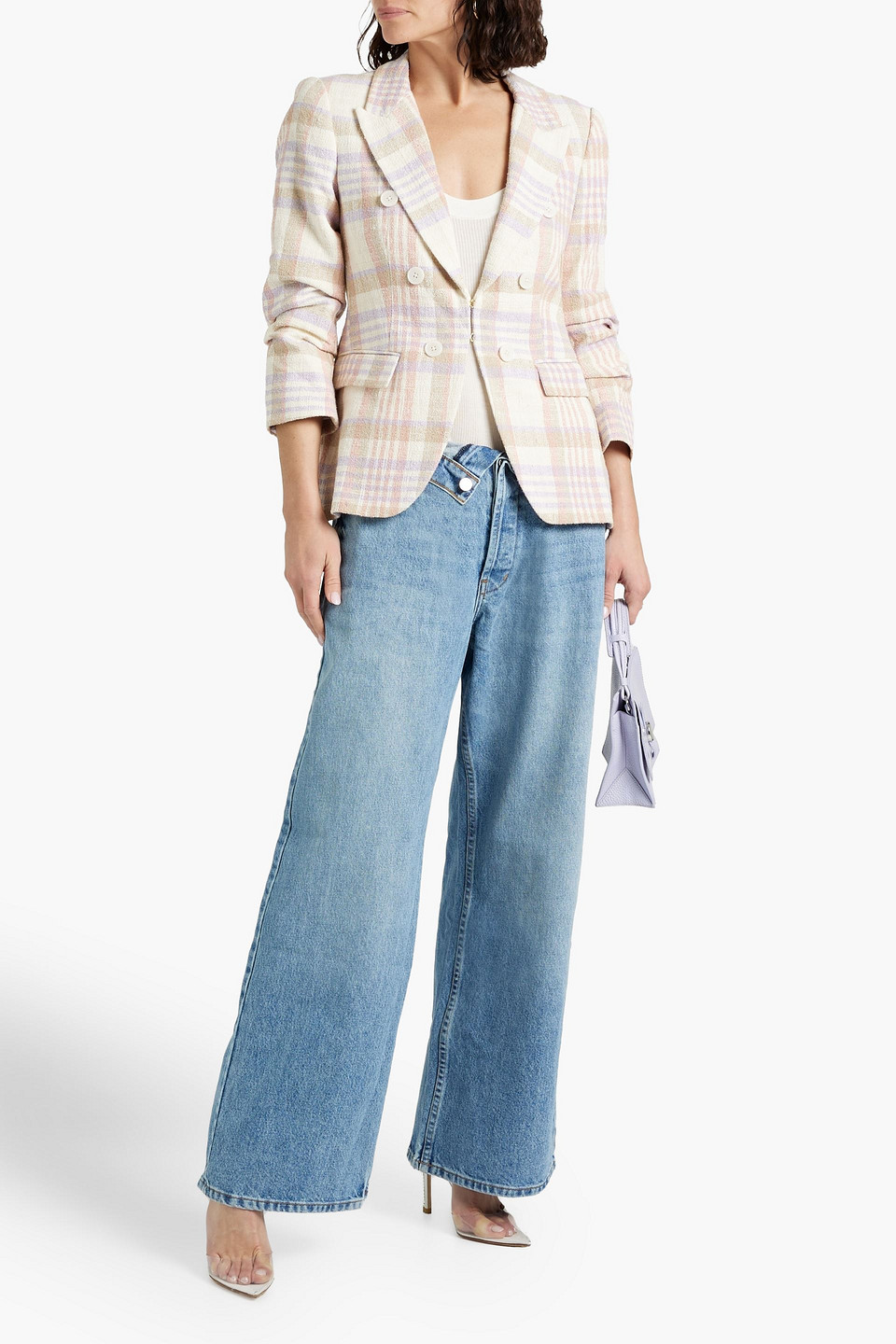 Derek Lam 10 Crosby Kaia Ruched Checked Cotton-blend Tweed Blazer In Lilac